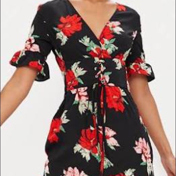 black corset floral swing dress
